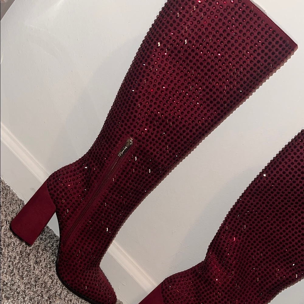Rhinestone Red Knee-High Women's Boots
